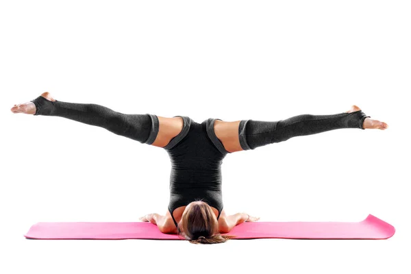 Sporty Young Woman Doing Yoga Exercises Isolated White Background Healthy — Stock Photo, Image