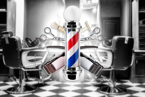 2009 Barber Pole Hairdressing Tools Isolated Hairdreer Workplace Background 이발소의 — 스톡 사진