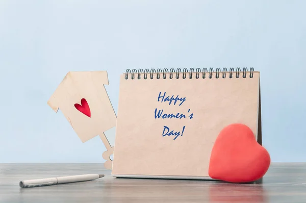 Inscripción Cuaderno Feliz Día San Valentín Cuaderno Está Una Mesa —  Fotos de Stock