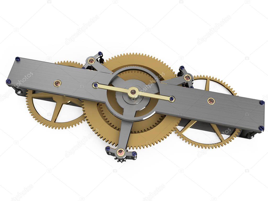 watchmaking brass bridge with steel cogs, blued screws and planetary gears