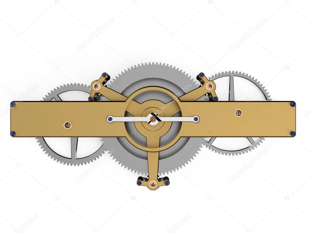 watchmaking brass bridge with steel cogs, blued screws and planetary gears