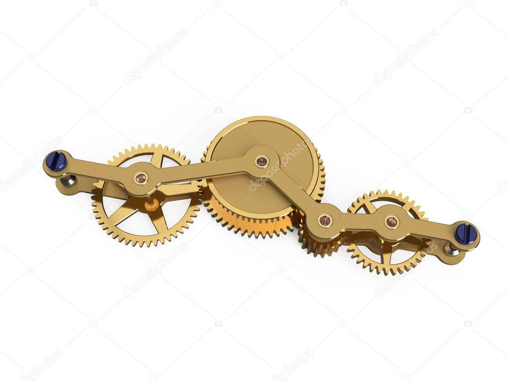 brass gear train with polished bridge, jewels and blued screws