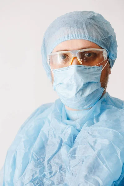 Закрыть Доктора Маске Медицинское Оборудование Врач Носящий Средства Индивидуальной Защиты — стоковое фото