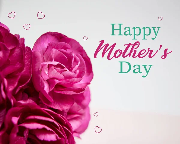 Pink Flowers Pink White Background Hearts Mother Day Card — Stock Photo, Image