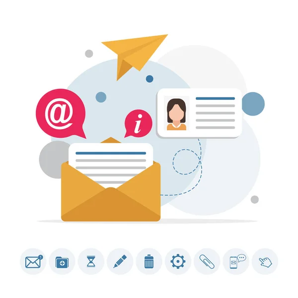 Mensagem Mail Infográfico Processo Trabalho Rede Social Pesquisar Mail Nova — Vetor de Stock