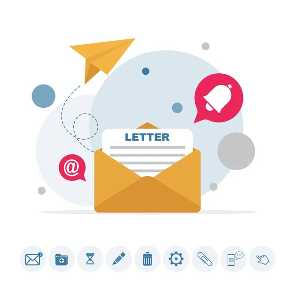 Mensagem Mail Infográfico Processo Trabalho Rede Social Pesquisar Mail Nova — Vetor de Stock