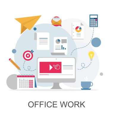 Infographic konsepti üzerinde çalışıyorum. Modern iş çalışma unsurları seti ikonları ile düz tasarım vektör illüstrasyonu, finansman evrak nesneleri ve kalkınma projesi için finansal planlama.