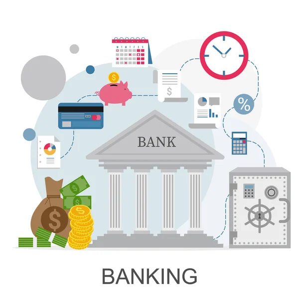 Bankkonzept Infografik Vektor Ikonen Der Finanzanalyse Des Online Bankings Und — Stockvektor