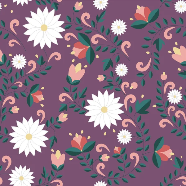 Blumenmuster Nahtlose Textur Mit Blumen Vector Nahtloses Weibliches Textilmuster Für — Stockvektor