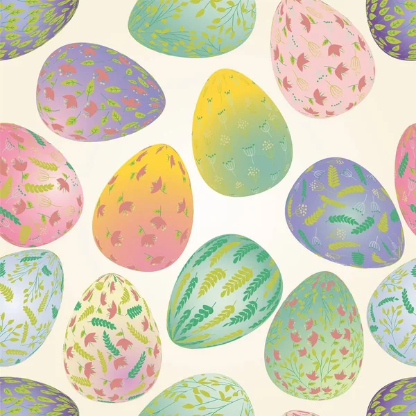 Modello Morbido Colore Pastello Uova Pasqua Con Ornamenti Vegetali Illustrazione — Vettoriale Stock