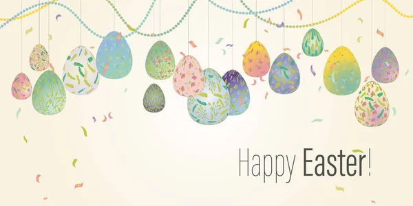 Tarjeta Felicitación Pascua Con Huevos Ornamentos Vegetales Ilustraciones Vectoriales Para — Vector de stock