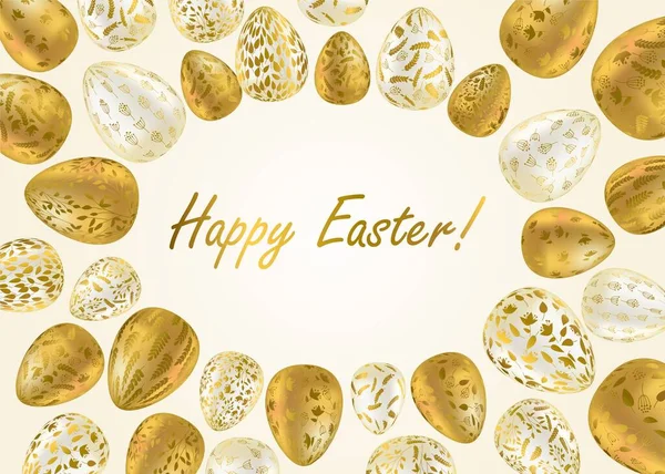 Αυγό Πάσχα Ευχετήρια Κάρτα Χρυσά Αυγά Θρησκευτική Διανυσματική Απεικόνιση Διακοπών — Διανυσματικό Αρχείο