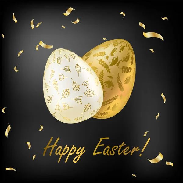 Easter Egg Greeting Card Golden Eggs Religious Holiday Vector Illustration — Stock Vector