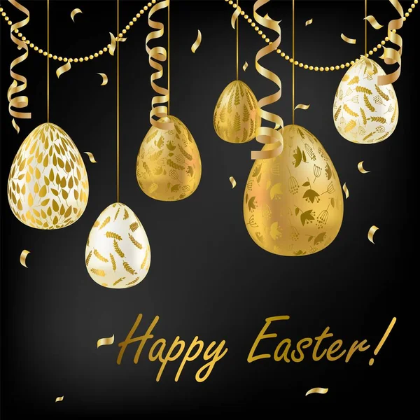 Easter Egg Greeting Card Golden Eggs Religious Holiday Vector Illustration Vector Graphics