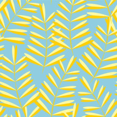 Vektör tropikal yaprak deseni. Kusursuz botanik el yapımı doku. Bahar çiçekleri yaz bitkileri. Tekrarlanan şablon duvar kağıdı, kalıp, arkaplan, yüzey dokuları için kullanılabilir.