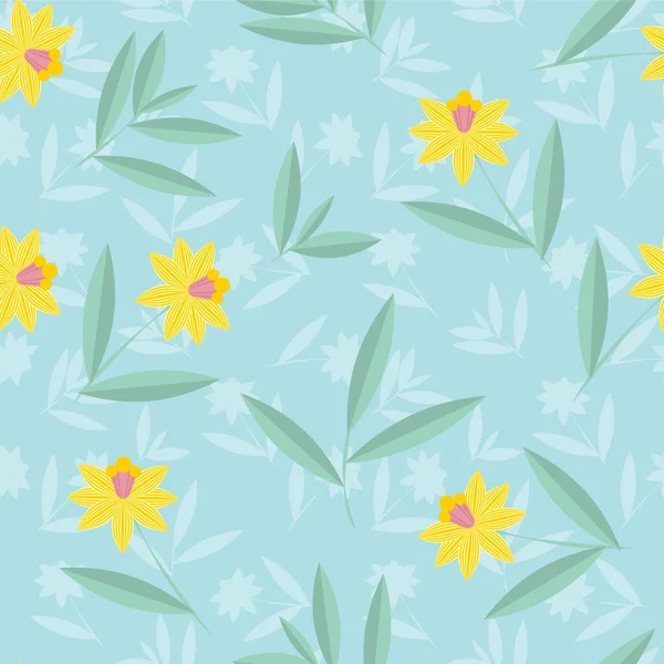 Vektor Narzissen Blütenmuster Nahtlose Botanische Handgezeichnete Textur Frühling Blumigen Hintergrund — Stockvektor