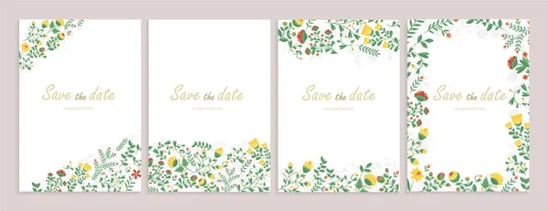 Σύνολο Ευχετήρια Κάρτα Wirh Floral Διακόσμηση Θερμά Συγχαρητήρια Πρόσκληση Γάμου — Διανυσματικό Αρχείο