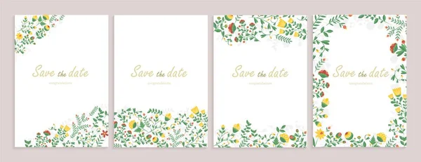 Set Tarjeta Felicitación Wirh Decoración Floral Felicitación Cordial Invitación Boda — Vector de stock