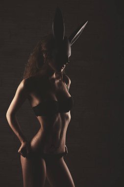 tavşan maskesi içinde poz seksi genç kadın portresi