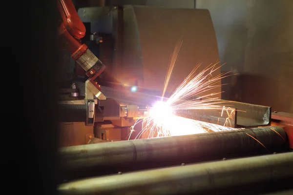 Oxygen torch cuts steel sheet. work place