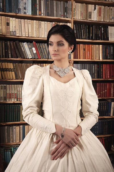 fine art portrait of a bride in vintage dress