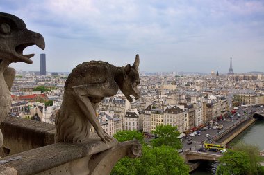Notre-Dame Cathedral Paris, gothic gargoyles on roof