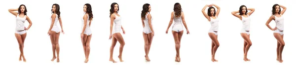 Concepto de salud y belleza - hermosa mujer morena en ropa interior de algodón blanco collage — Foto de Stock