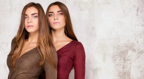 Schöne Schwester Zwillinge posieren im Studio. — Stockfoto