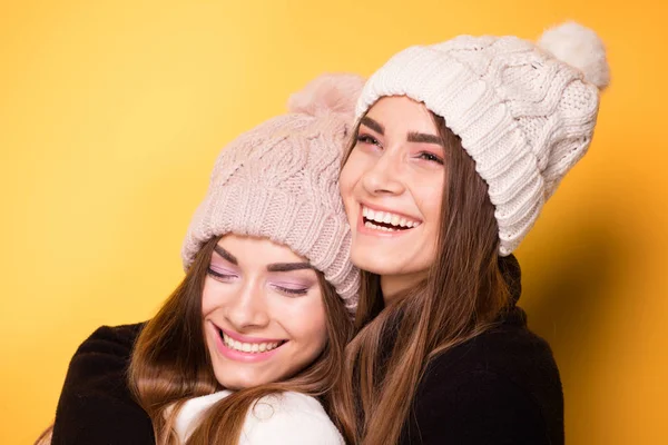 Feliz irmãs gêmeas posando . — Fotografia de Stock