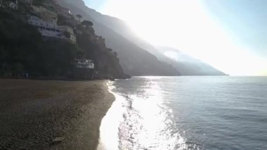 Positano, Amalfi Coast, İtalya havadan görünümü.