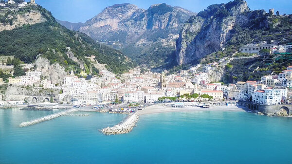 Beautiful Amalfi coast village in Italy - aerial shot.