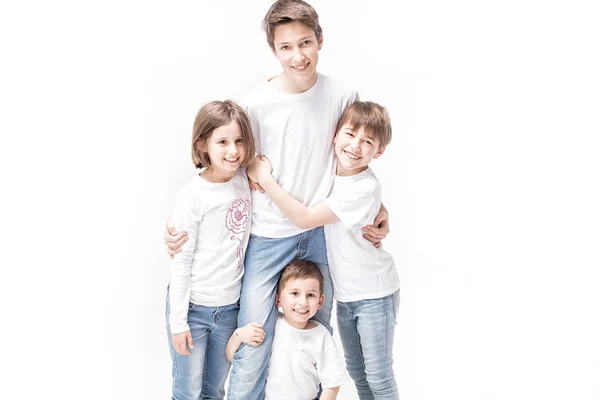 Happy children in jeans. — Stock Photo, Image