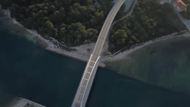 Aerial panorama view with bridge and sea around islands. — Stock Video