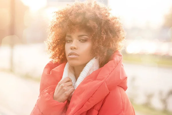 Autumn portrait of african american girl. — Stock Photo, Image