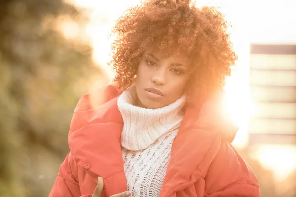 Autumn portrait of african american girl. — Stock Photo, Image