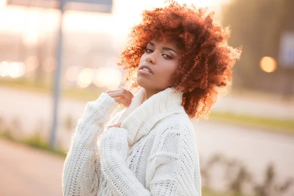 Autumn portrait of african american girl. — Stock Photo, Image