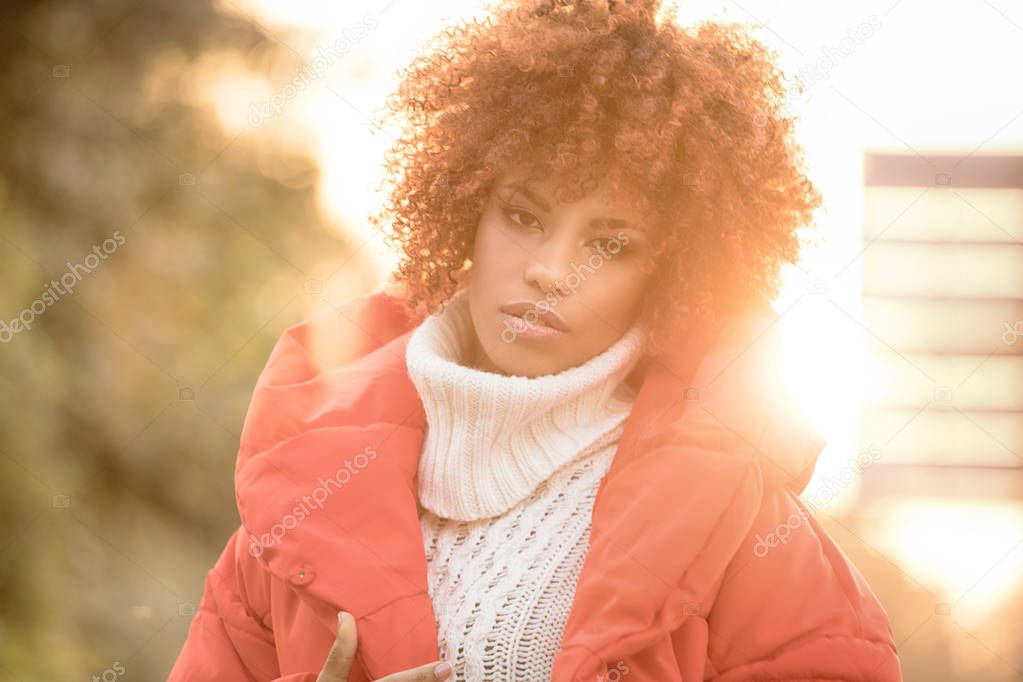 Autumn portrait of african american girl.