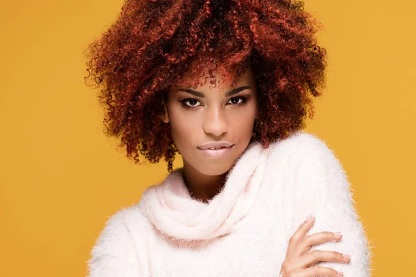 Ritratto di bella ragazza con acconciatura afro . — Foto Stock