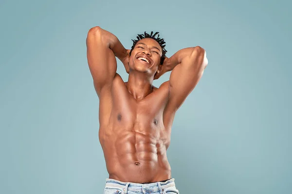 Fit african man with naked torso. — Stok fotoğraf