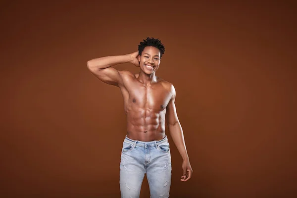 Fit african man with naked torso. — Stok fotoğraf