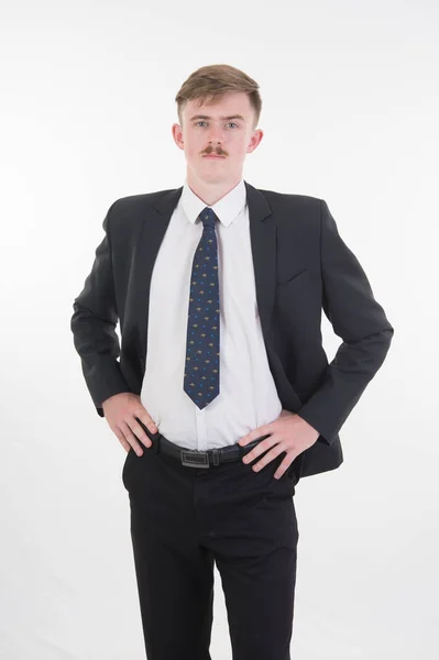 Ritratto Uomo Affari Giacca Cravatta Sfondo Bianco — Foto Stock