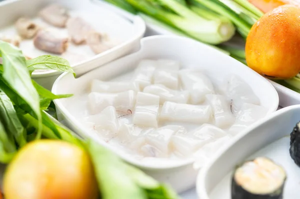 Squid Fresh Set Food Suki Japanese Food Restaurants Soup Thai — Stock Photo, Image