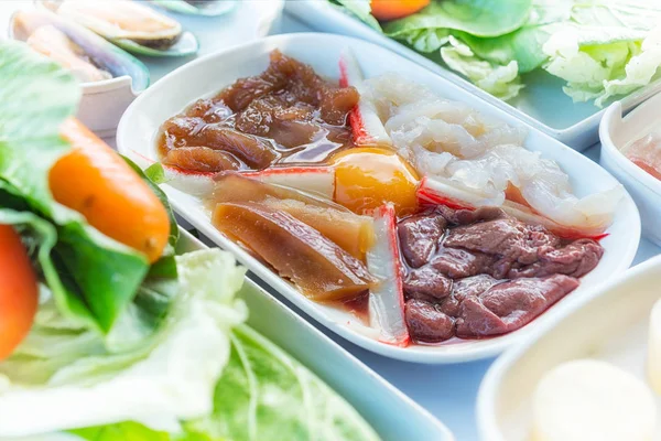 Ensemble Suki Alimentaire Est Nourriture Japonaise Dans Les Restaurants Soupe — Photo