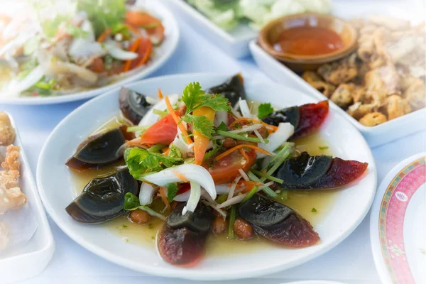 Yum kai yeaw ma or preserved egg salad food thai style — Stock Photo, Image