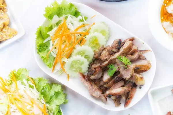 Kor moo yang or Grilled Slides Pork, thai food — Stock Photo, Image