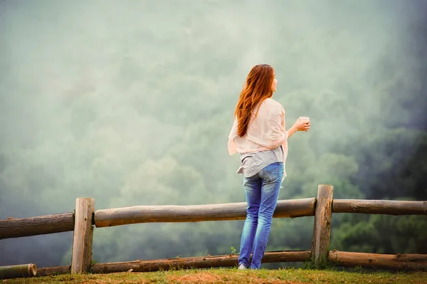 Ritratto Turisti Asiatici Donna Sul Punto Vista Tea Garden Doi — Foto Stock