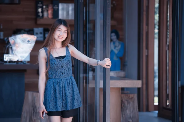 portrait of asia happy woman in cafe