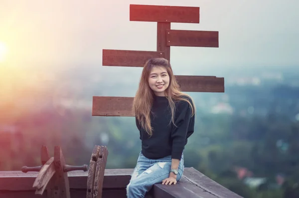 portrait of asia woman on terrace at her home