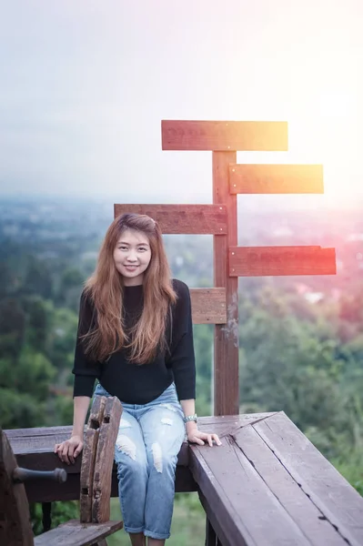 portrait of asia woman on terrace at her home