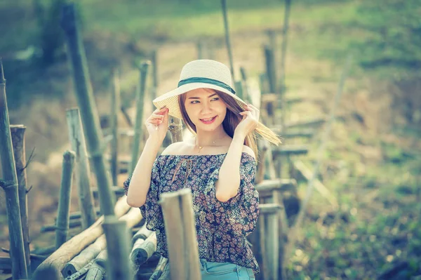 asia woman in summer fashion standing on sun